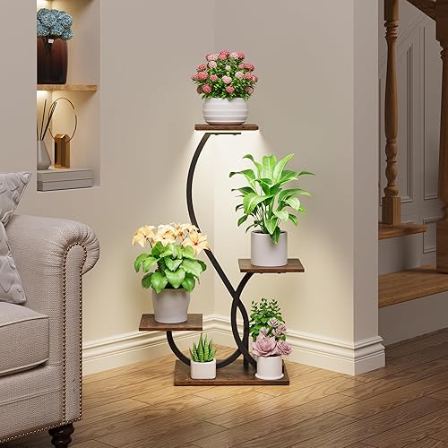 Miniatura 5 de Soporte para plantas de interior con luces de crecimiento, estante para plantas en forma de S, soportes de esquina iluminados para cultivo en