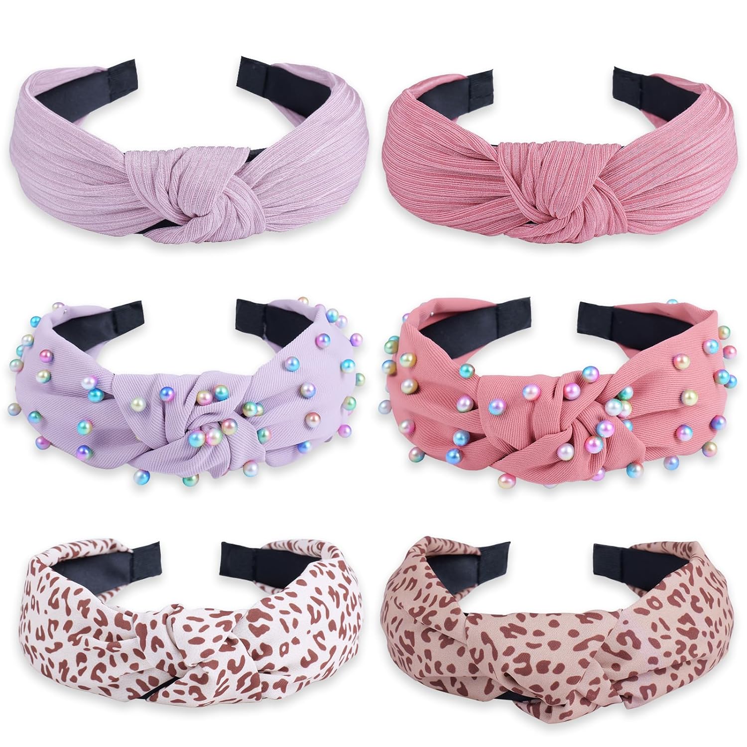 LOVNFC Womens Headbands, 6Pcs Knotted Head Bands No Slip Fashion for Girls Wide Top Knot Turban Colorful Jeweled Embellished