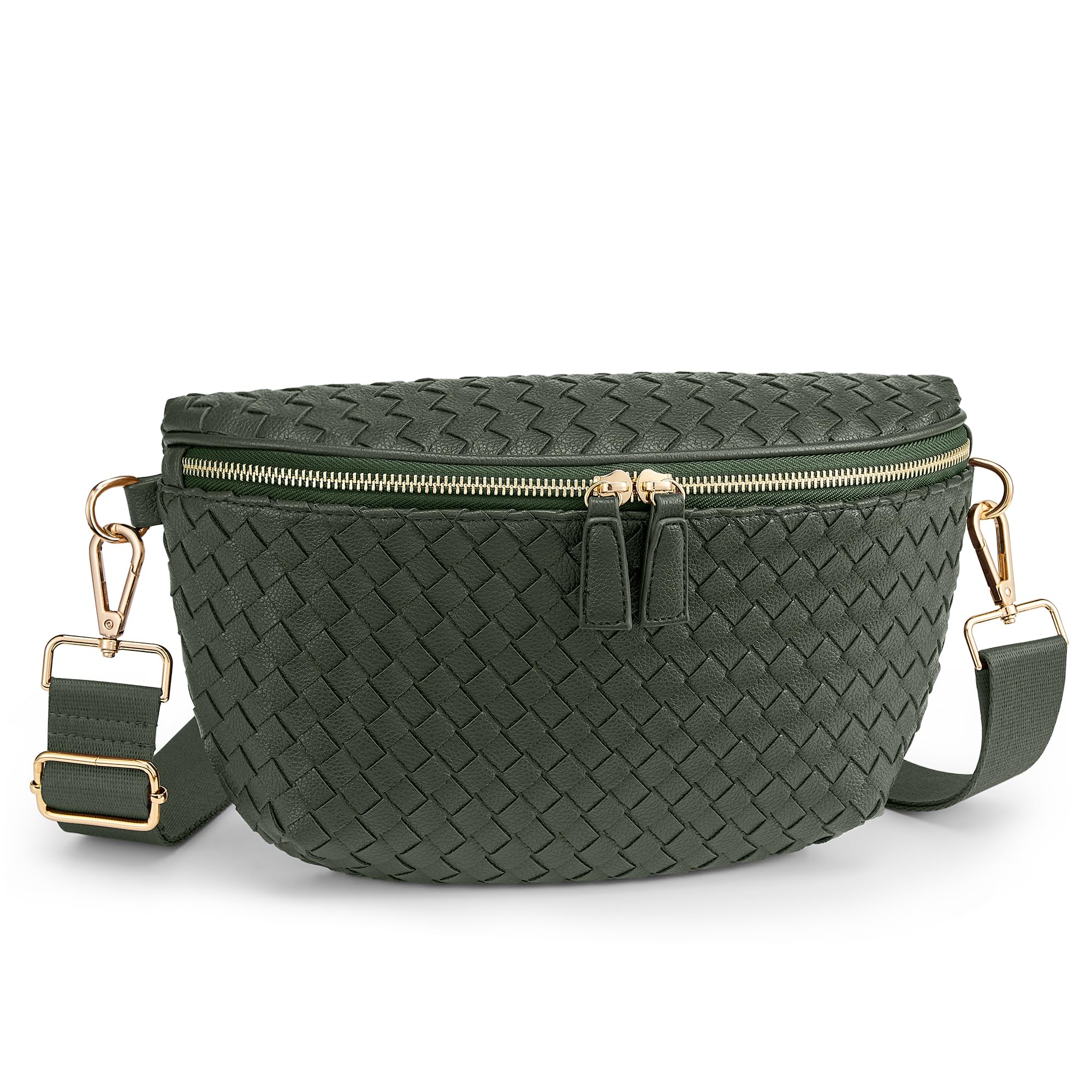 KALIDI Woven Crossbody Bag for Women Travel Vegan Leather Belt Bum Bag