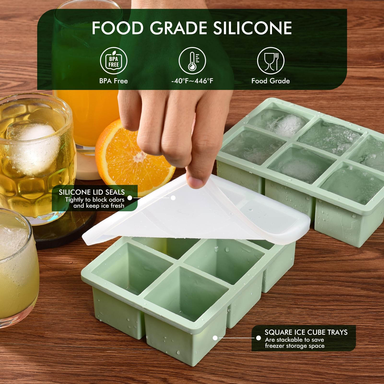 Ice Cube Tray with Lid, 2 Pack Silicone Large Ice Cube Moulds for Whiskey Easy Release Ice Trays BPA Free - Image 4