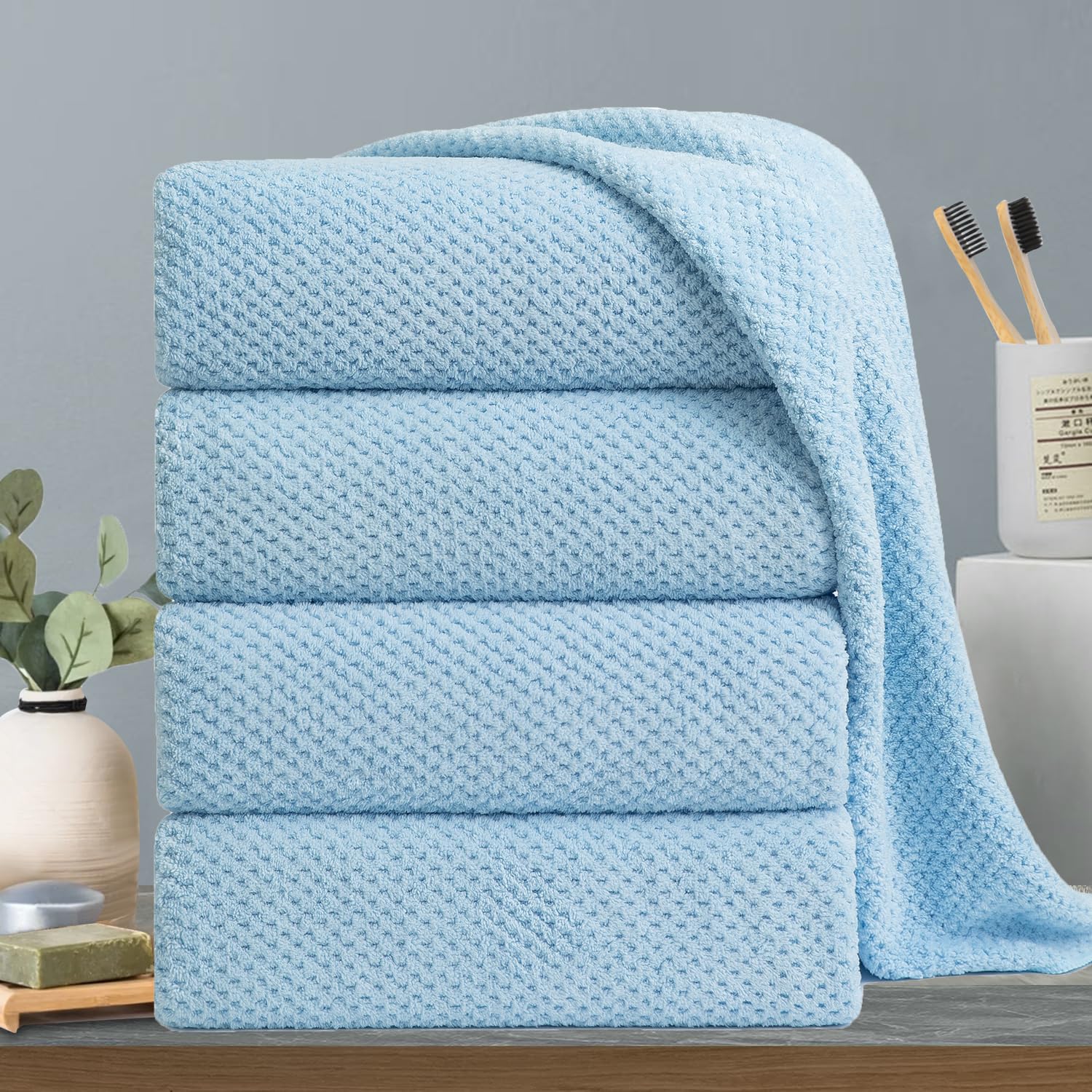 Hailea Extra Large Bath Towels Set 35x70 Inches - Blue Luxury 600 GSM Oversized Bath Sheet Towel,Ultra Soft Microfiber - Quick Dry,Highly Absorbent