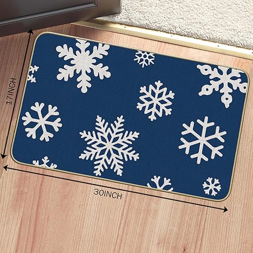 Miniatura 3 de Tapete de puerta de Navidad con copos de nieve para la entrada del hogar, casa de campo rústica, color azul marino, copos de nieve de invierno,