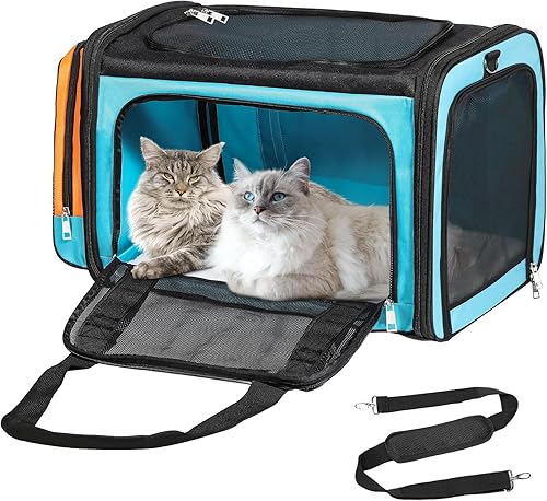 Vista 9 de Transportador grande para gatos, transportador de mascotas, transportador de perros para perros pequeños, transportador de gatos, suave, plegable