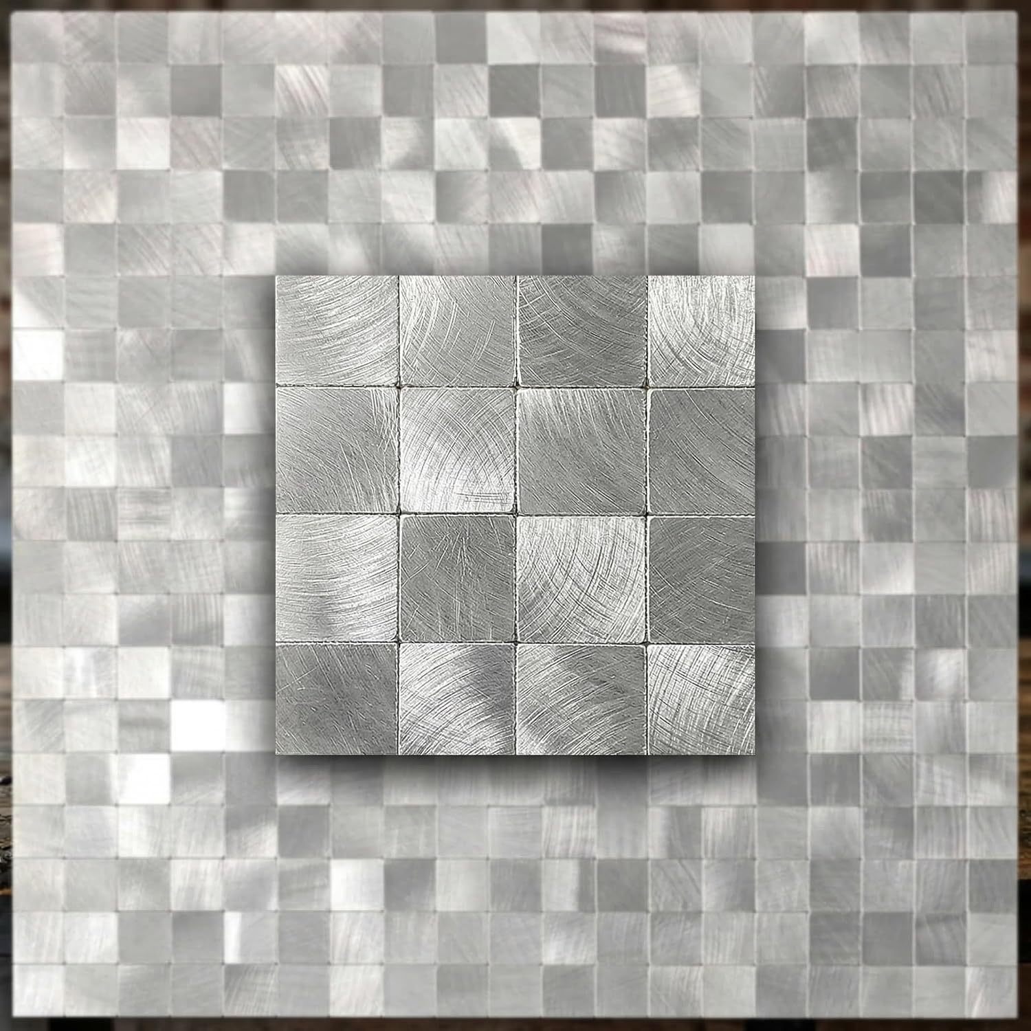 10pcs Peel & Stick Aluminum Composite Mosaic Wall Stickers - Waterproof, Heat-Resistant, Self-Adhesive Tiles for Bathroom, Kitchen, Living Room (10, Silver)