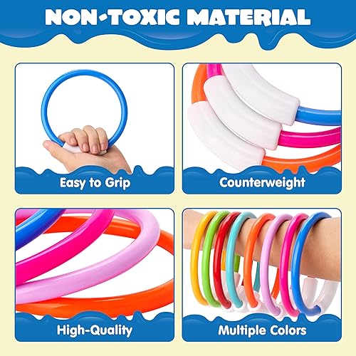 Miniatura 4 de JOYIN Anillos de buceo, juguetes de piscina, 8 piezas de anillos de piscina coloridos para niños, entrenamiento subacuático, juguete de buceo para