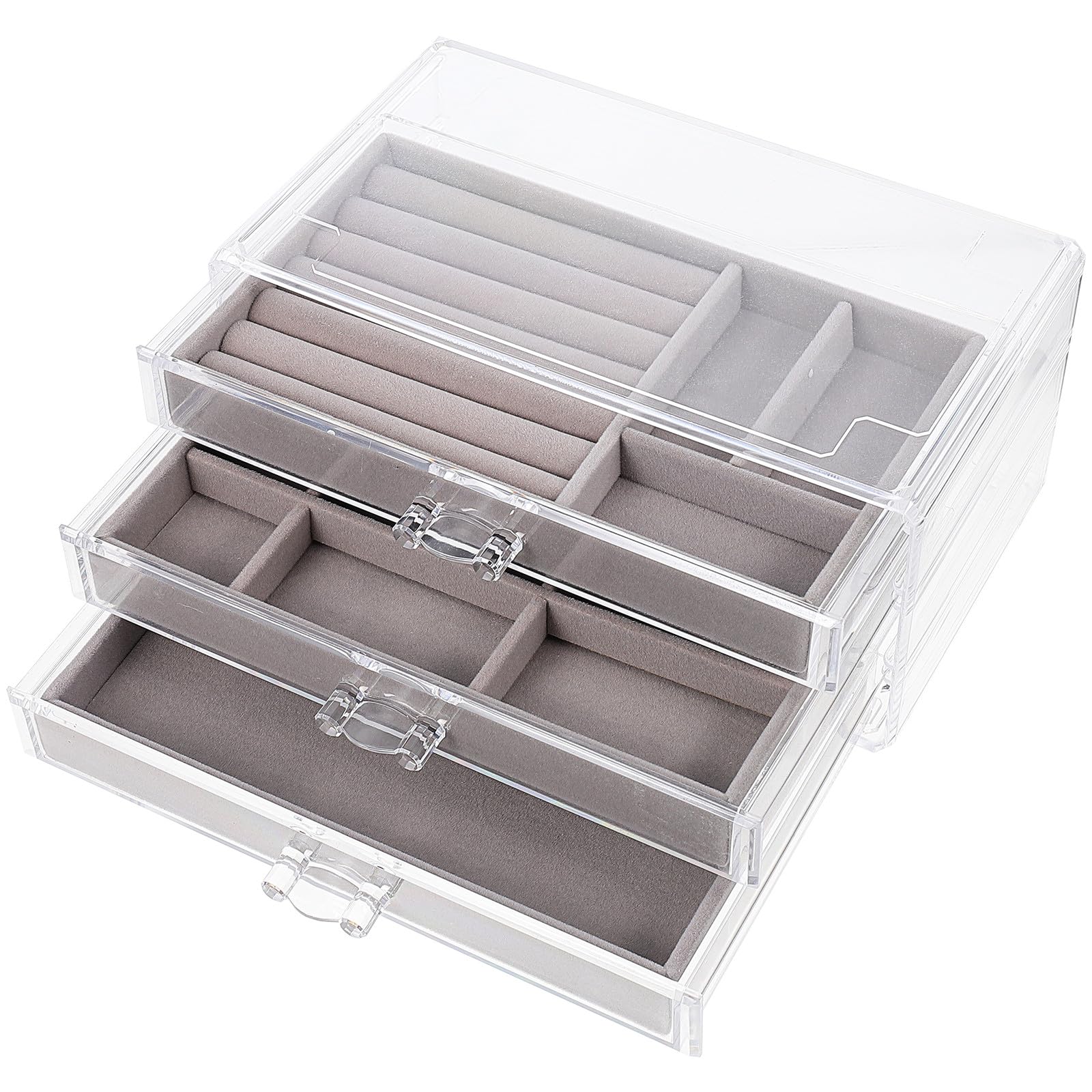 Operitacx Scatola Portaoggetti Cassetti per Gioielli e Orecchini, Organizer da Toeletta Multiuso in Materiale Resistente Grigio, Contenitore per Anelli e Accessori da Scrivania per Casa