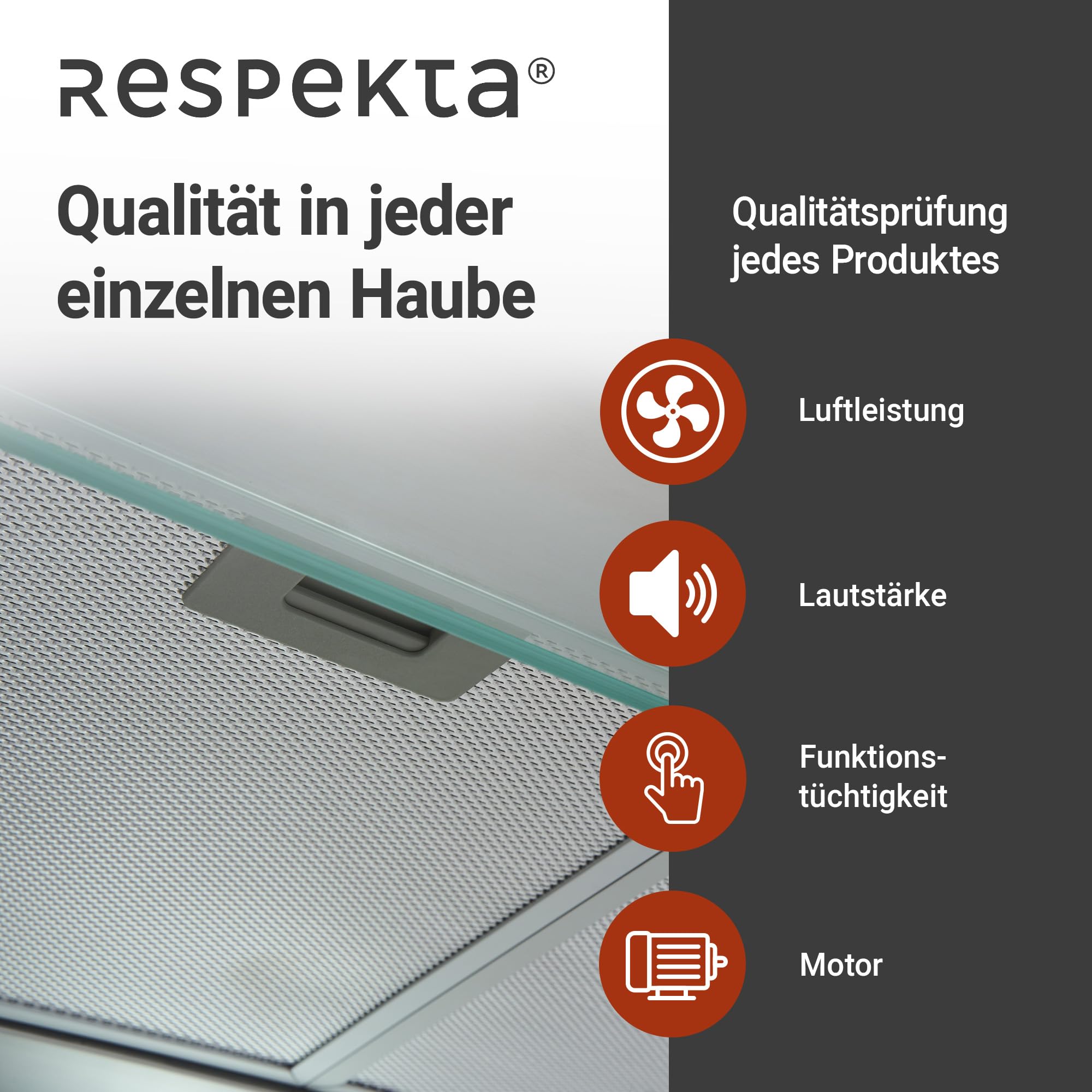 Respekta Dunstabzugshaube Unterbau 60 cm Edelstahl Glasschirm Abluft Umluft 45-61 dB CH1259IXCN