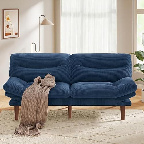 Pipishell Futon Sofa Bed, 66 Inch Corduroy Futon Couch Convertible with Adjustable Backrest and Armrests, Recliner Sleeper Sofa for Small Spaces, Living Room, Office, Guest Room (Blue, 66 Inch)