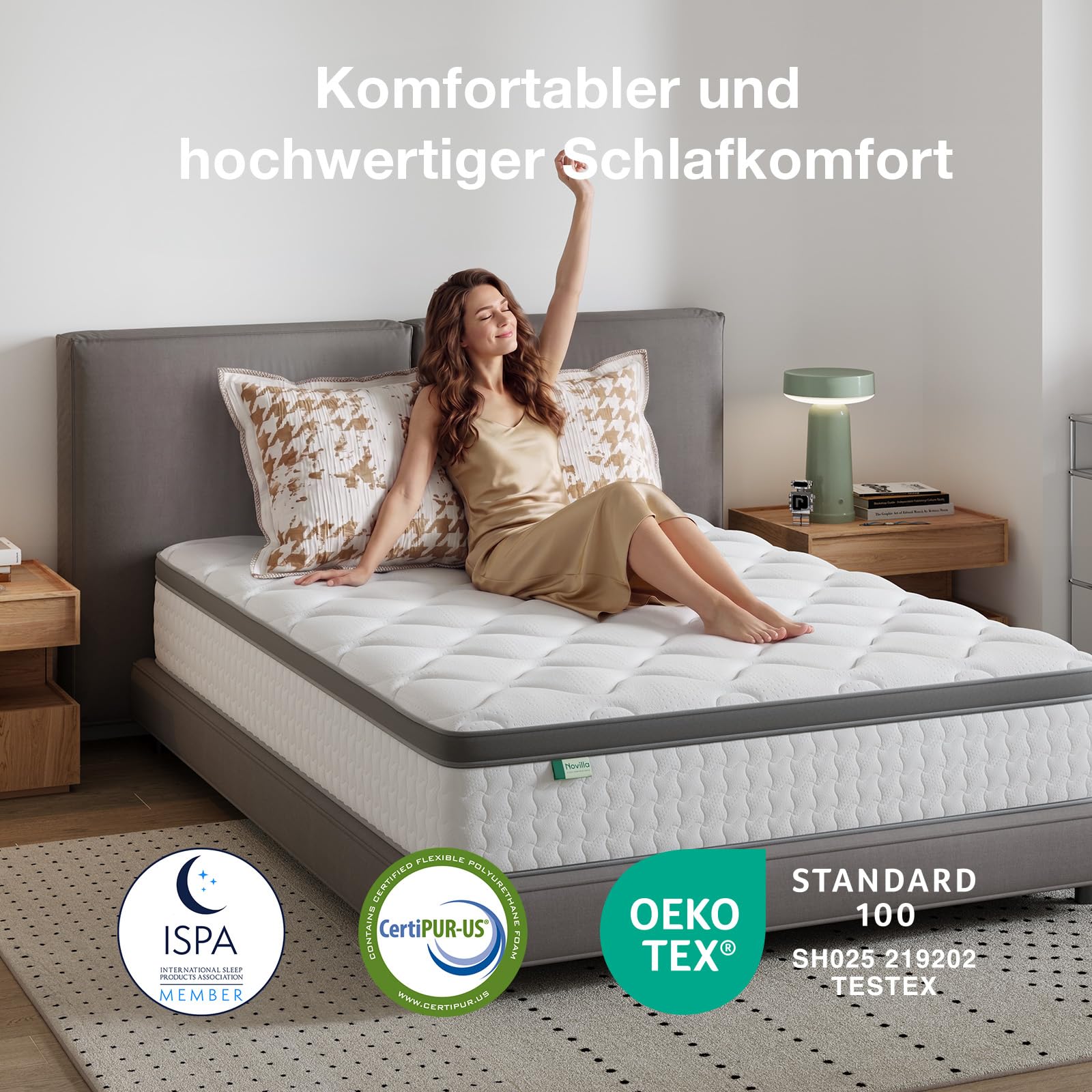 Novilla Matratze 140x200 cm 25 cm Höhe H3 mittelfest 7 Zonen Hybridmatratze | Taschenfederkernmatratze mit Komfortschaum Passt sich Körperformen natürlich an, Atmungsaktiver Unterstützung, Oeko-TEX®