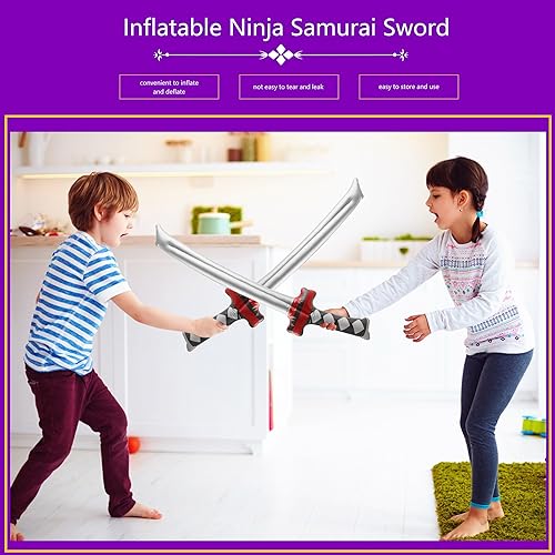 Miniatura 7 de Paquete de 16 espada ninja inflable, espada samurái, Katana inflable, disfraz de espada para niños, playa, piscina, ninja cosplay, recuerdos de