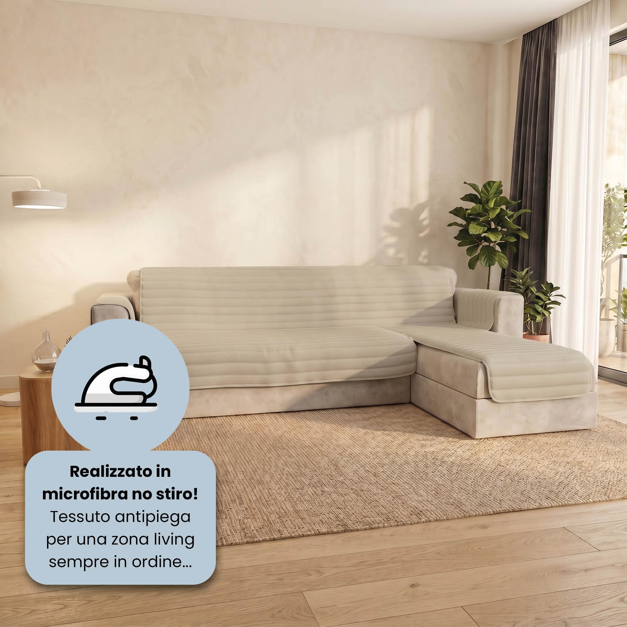 Italian Bed Linen Copridivano Trendy con penisola Reversibile, Misura Seduta 290 cm, Microfibra Soft Touch Mano Pesca, Ideale per Chi ha Animali Domestici, Protezione Totale, Panna