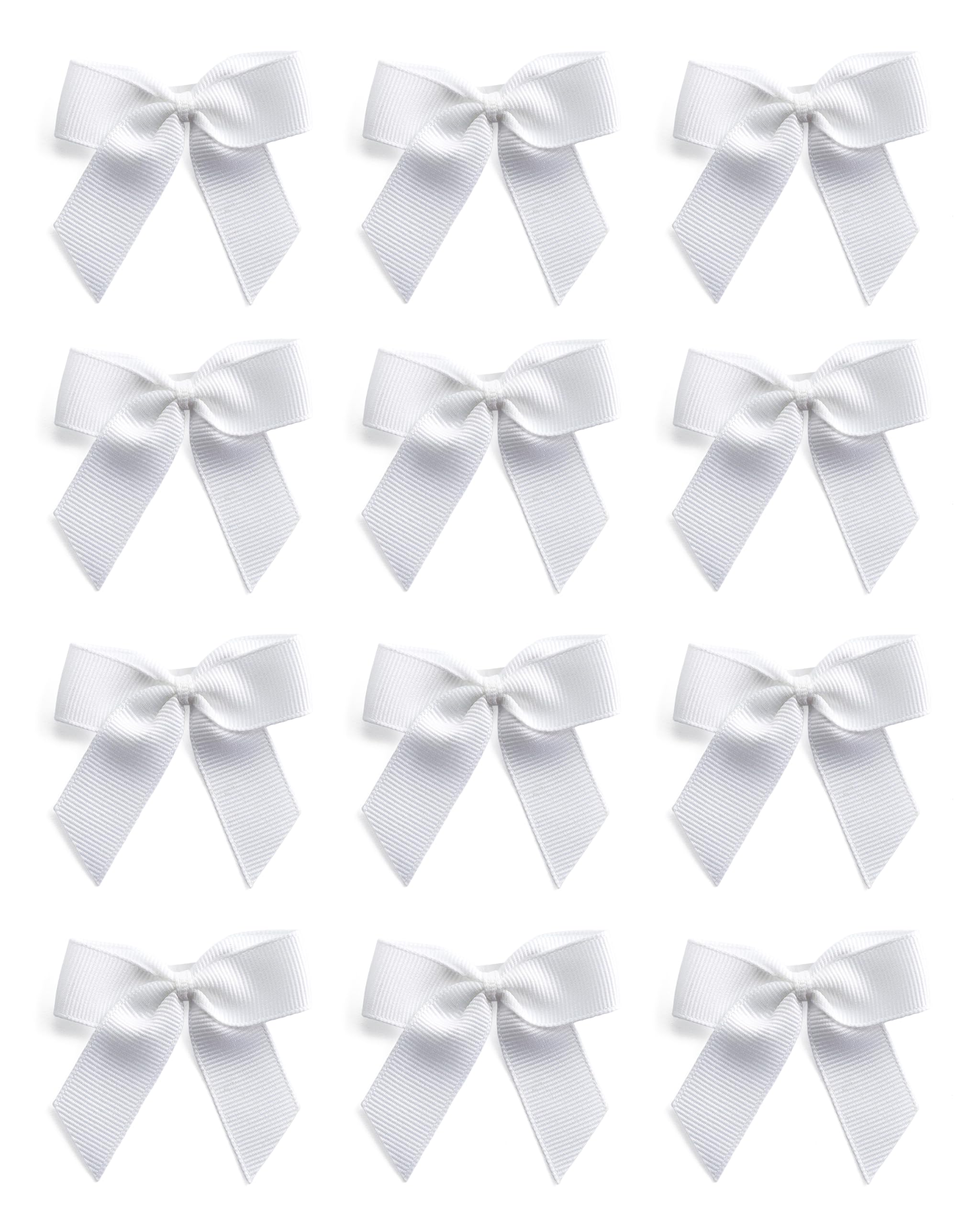 Italian Options Small Grosgrain Ribbon Bows, Self Adhesive Bows for Crafting, Gifts, Sewing, Hair Bow, Wedding Stationery, Floristry, Cakes, Crafts, Decorations, White, 24 Pack, 5cm