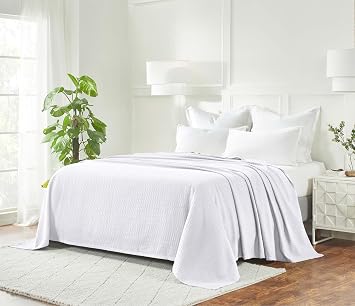 SUPERIOR Cotton Blanket, Lightweight, Breathable Bedding, Twin, White