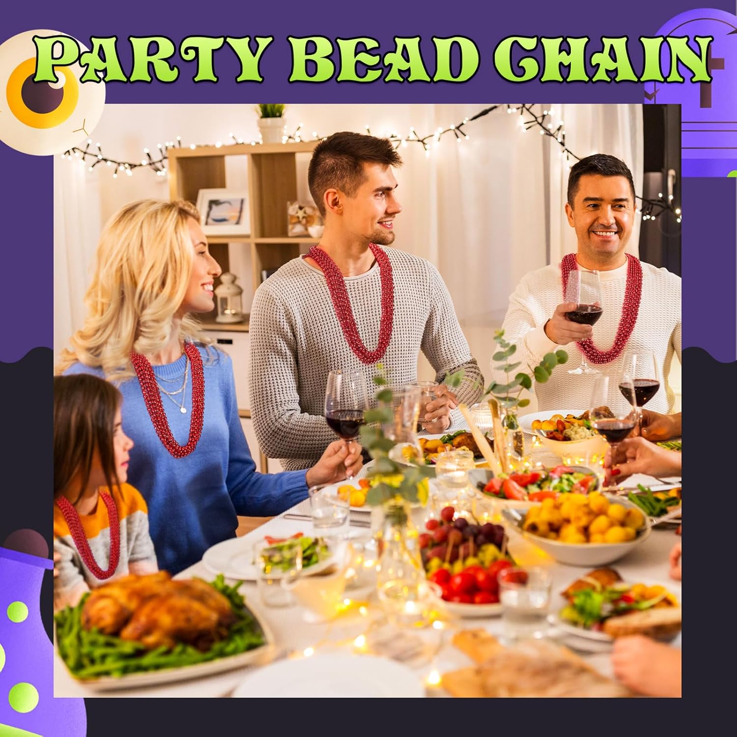 Riceshoot 200 Pcs Red Bead Necklace Bulk Mardi Gras Oval Beads Necklace Party Favors 33" 7mm Metallic Color Beaded Costume Necklaces for Halloween Christmas Festive Event Accessories - Image 7