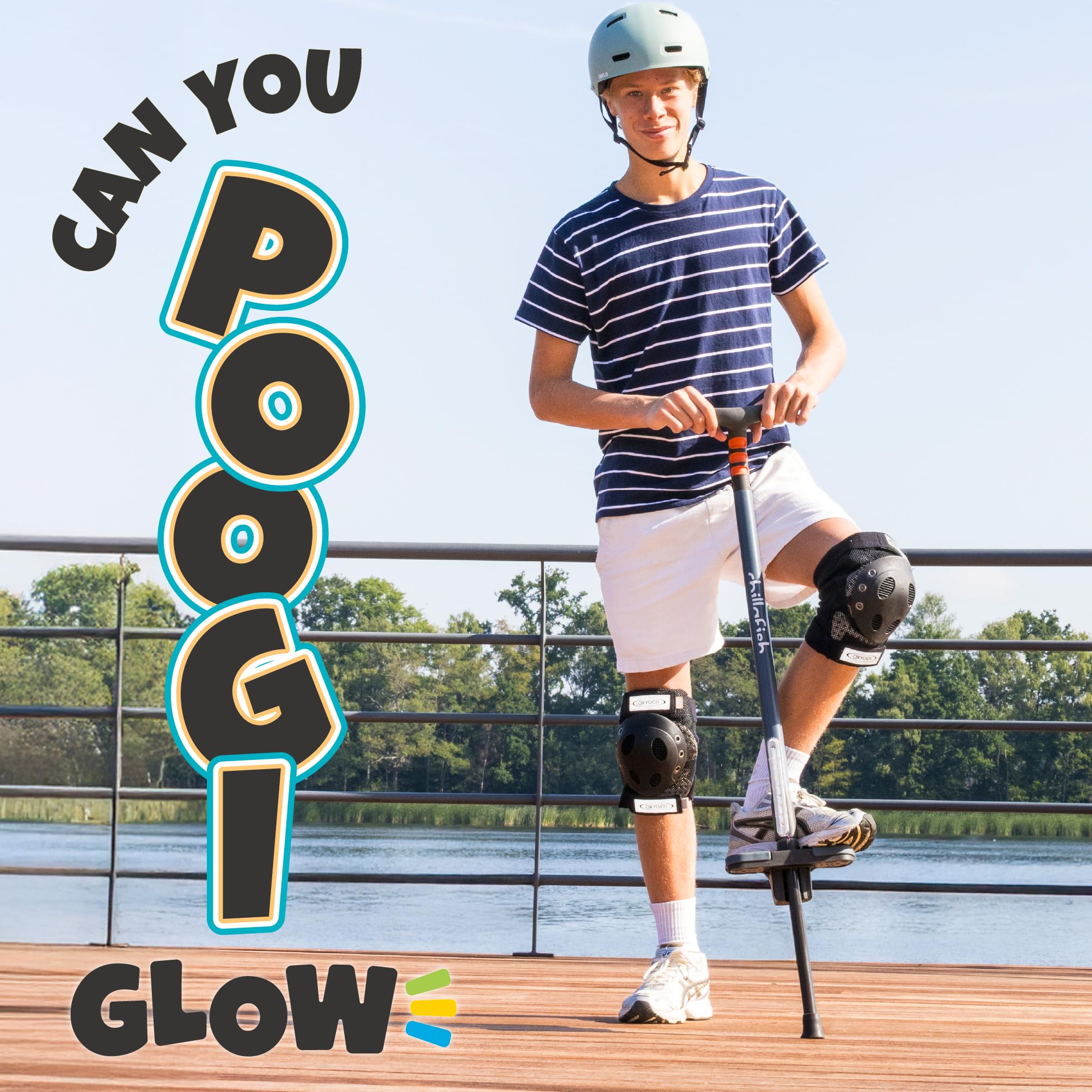 Chillafish Poogi Glow – Pogostick für Kinder ab 5 Jahren – Sprungstab, Hüpfstange, max. Belastbarkeit 35 kg, höhenverstellbar, ideal für aktive Abenteuer CPPG02PAP