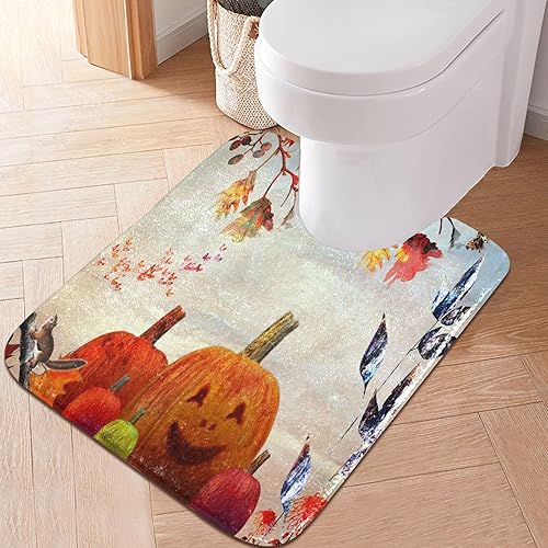 Miniatura 4 de Bathroom Rugs Sets 2 Piece 24x16+24x20 Inch,Soft U-Shaped Contour Toilet Rug Halloween Pumpkin Retro Non-Slip Absorbent Bath Floor Mat Carpet Set