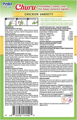 Vista 70 de INABA Churu - Bocadillo para gato, puré cremoso para gatos, sin cereales, que se puede lamer y exprimir, con vitamina E y taurina, 24 tubos de 0.5