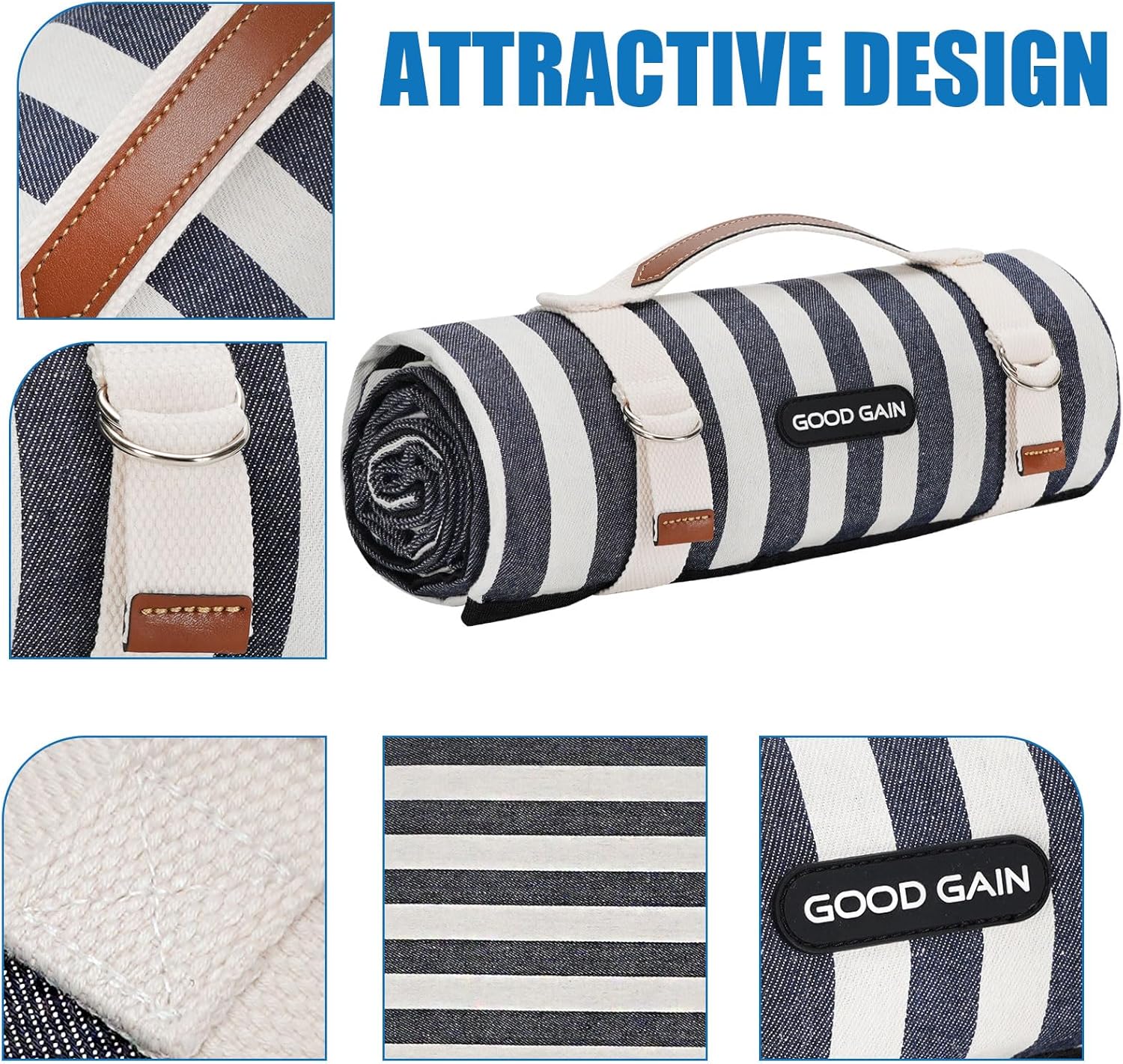 Picnic Blankets Outdoor Extra Large - Waterproof Picnic Blanket with Carry Strap | Machine Washable Picnic Mat with Sandproof Backing for Park,Grass,Hiking,Travel,Concerts,Indoor(Aegean Blue) - Image 5