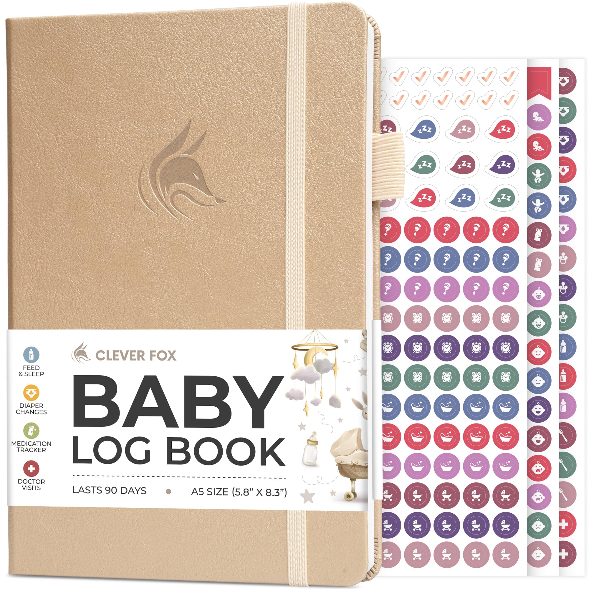 Clever Fox Baby Log Book – Daily Feeding & Sleep Tracker Journal – Medical Care Newborn Record, Gifts for New Parents & Baby Registry (Pearl)