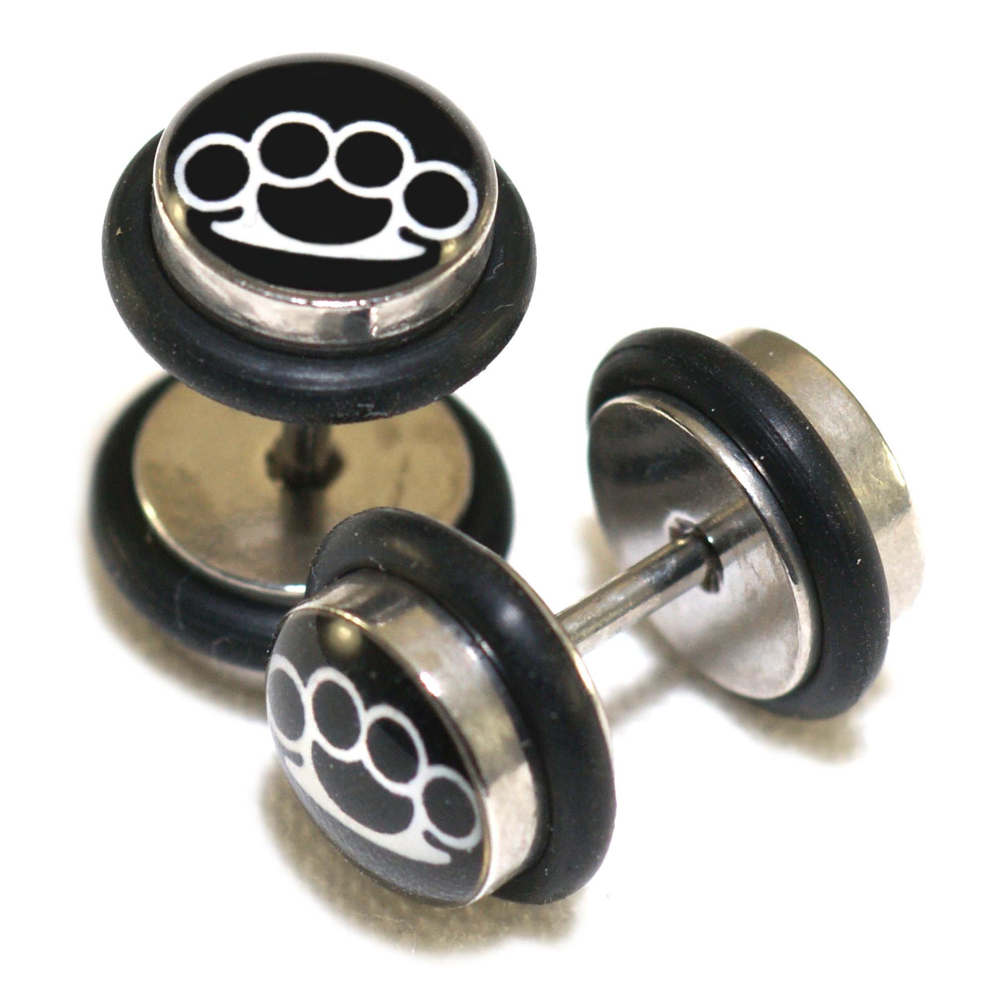 Brass Knuckles Knucks Stainless Steel Fake Cheaters Faux Illusion Plugs 0G Gauge 8mm 1 Pair Medium