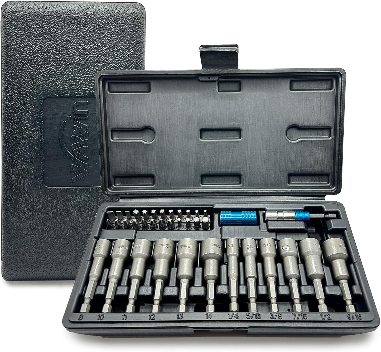 38 Piece Set - Magnetic Power Nut Driver and Bolt Driver Set for Impact Drill 1/4” Hex Head Drill Bit Set (SAE: 1/4", 5/16", 3/8", 7/16", 1/2", 9/16", Metric 8mm,10mm,11mm,12mm,13mm,14mm)