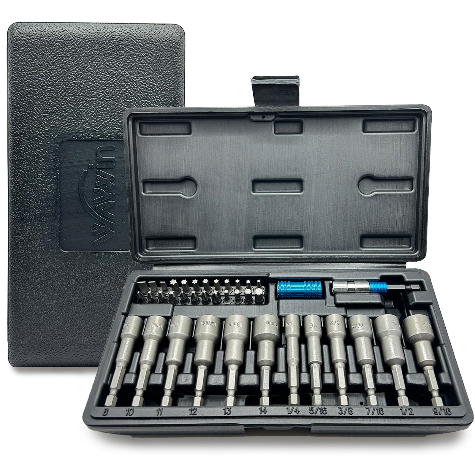 38 Piece Set - Magnetic Power Nut Driver and Bolt Driver Set for Impact Drill 1/4” Hex Head Drill Bit Set (SAE: 1/4", 5/16", 3/8", 7/16", 1/2", 9/16",