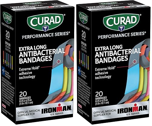 Curad Performance Series Ironman - Vendaje antibacteriano extra largo, tecnología adhesiva de sujeción extrema, vendajes de tela. 75 x 4.75