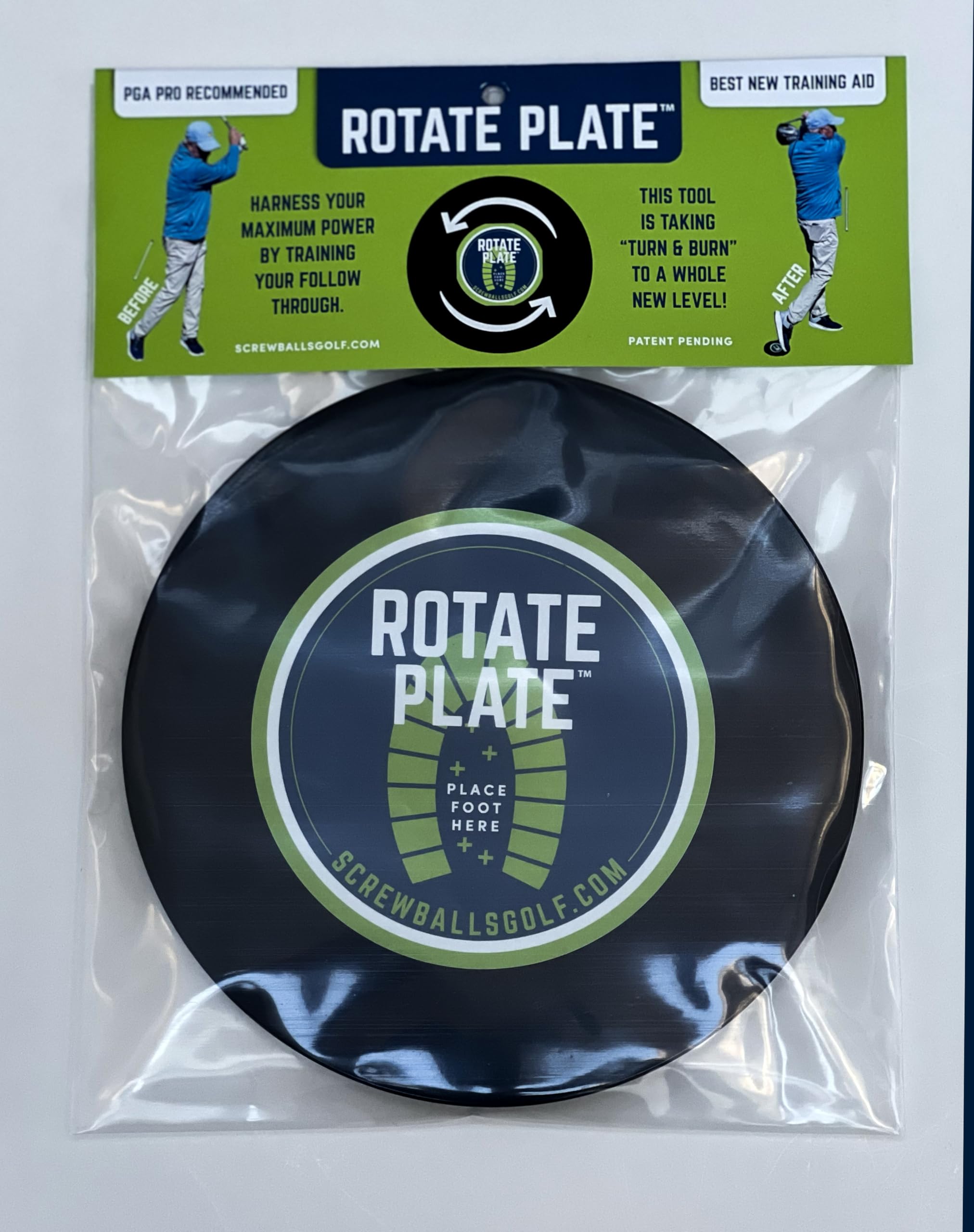 Rotate Plate Training Aid, 8 inches, Golf Swing Follow Through Tool from Screwballs Golf