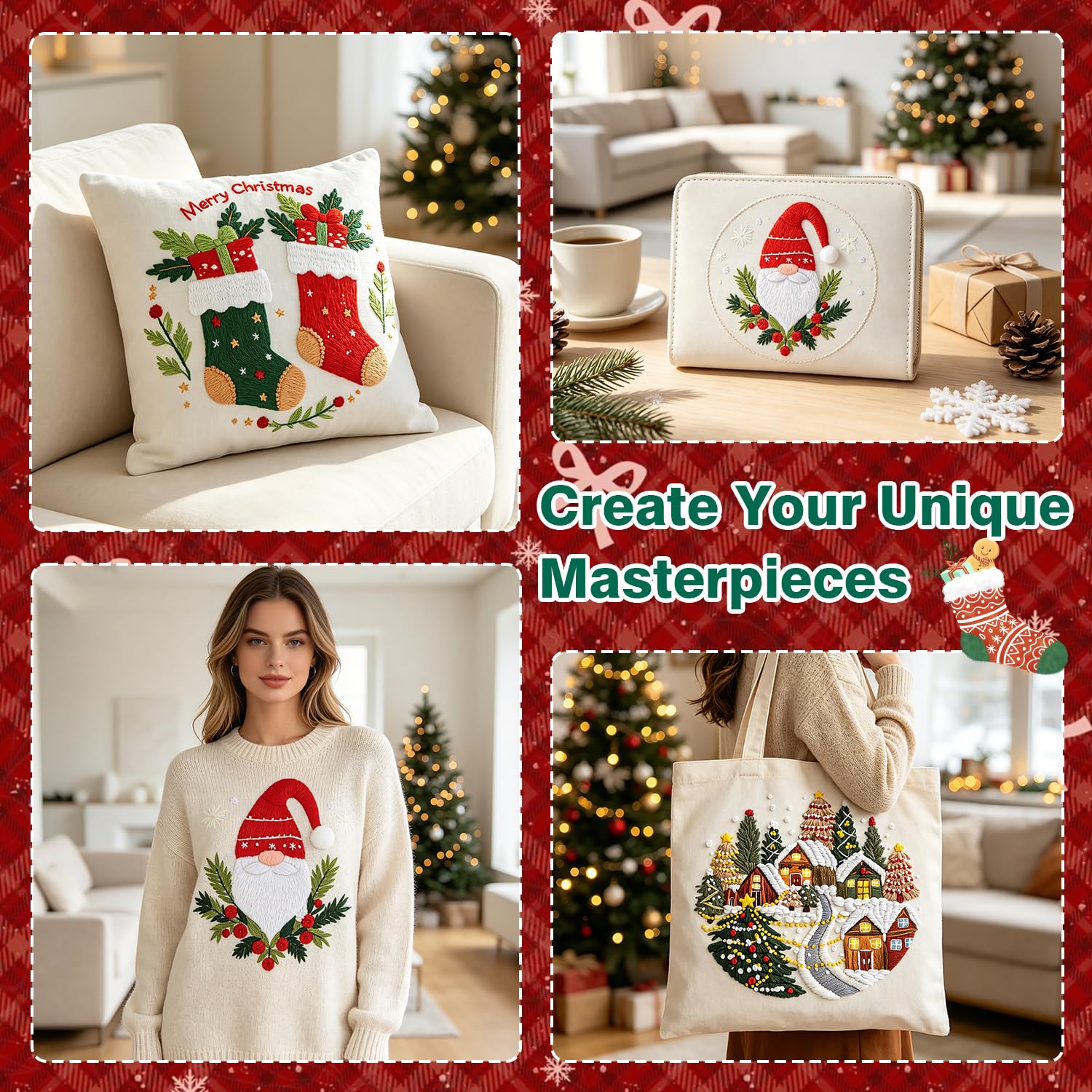 Christmas Embroidery Kits - 3 Pack for Beginners -6