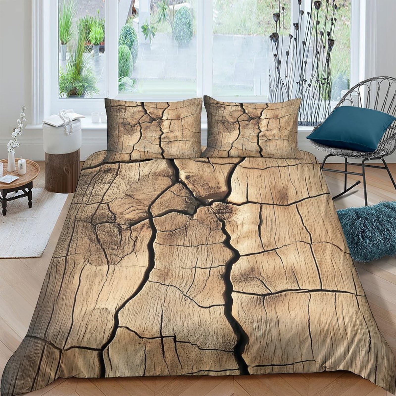 Ctjqhvkz Style-9 3D Printed Cracked Wood Fitted Sheet Microfiber Soft Anti-Slip Rustic Timber Mattress Cover Bedroom Decor Easy Care Single（135X200cm）