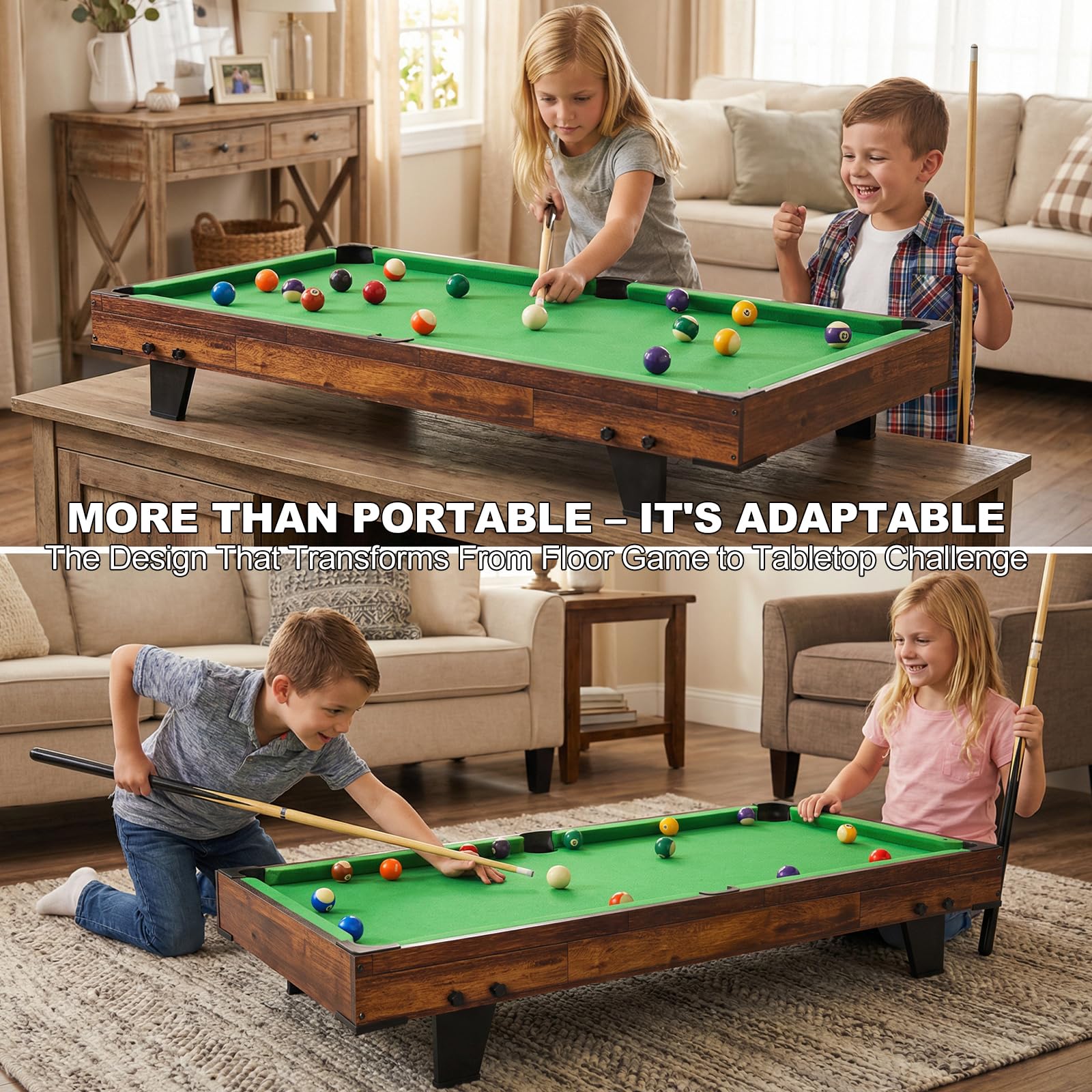Mini Table de Billard, 4 FT Table de Billard Amusante, Tapis Feutrine Verte, Tous Accessoires Inclus, Table de Billard, Piscine Bureau pour Enfants Adultes