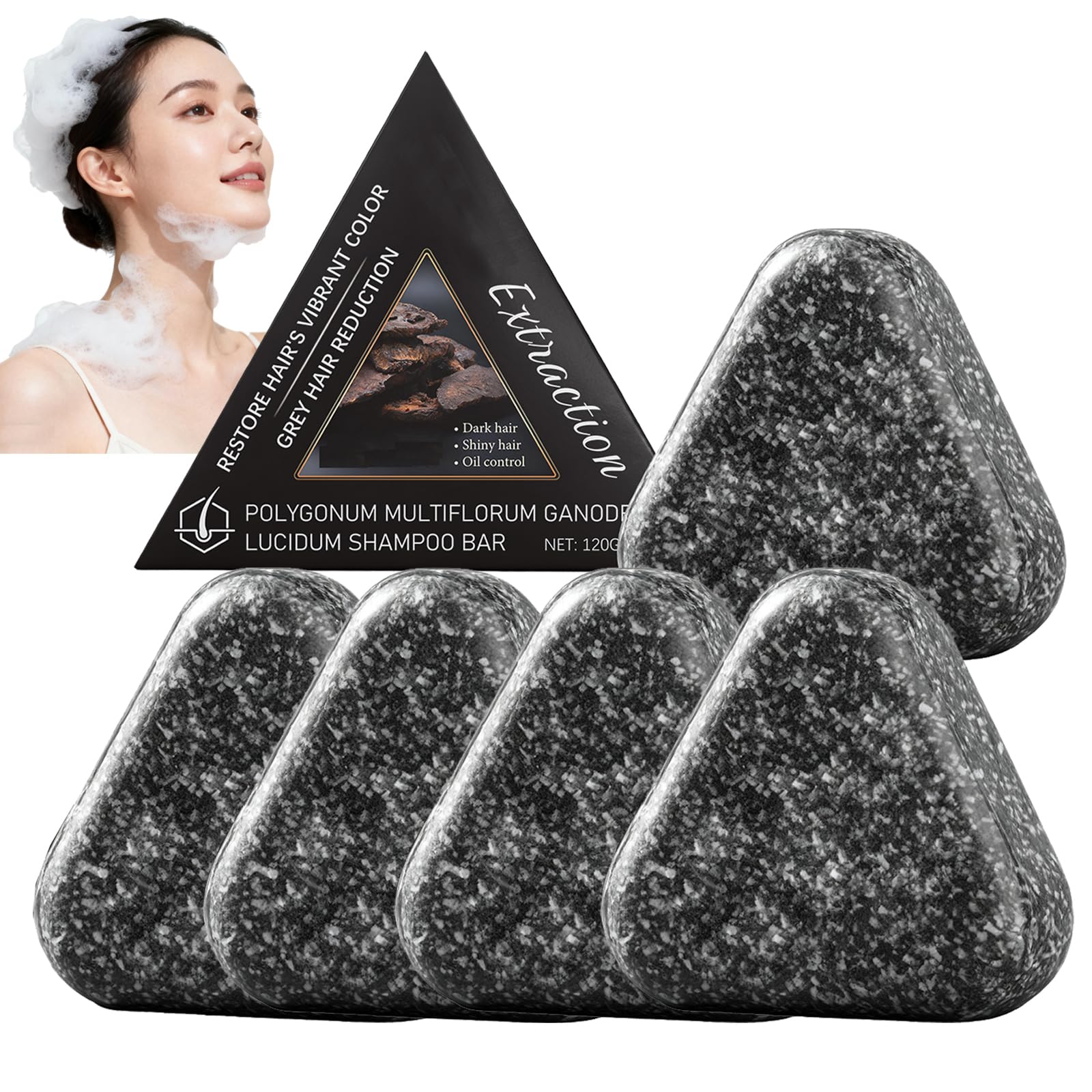 Polygonum Multiflorum Shampoo Sapone – Sapone Triangolare Shampoo Rafforza I Capelli & Riduce la Perdita Di Capelli, Usmans Gras Shampoo, Nutre I Capelli & Elimina Forfora Per Uomini E Donne (5pcs)