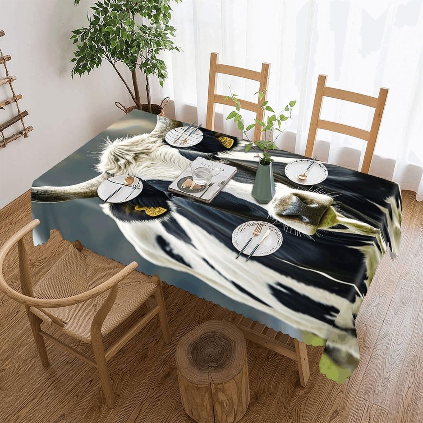 LZQPOEAS Cow-png Tablecloth Rectangle Table Cloth Decorative Fabric Table Cover Waterproof Seasonal Table Cover Wrinkle Resistant Washable Table Cloth for Party Picnic Dinner Decor 55"x70"