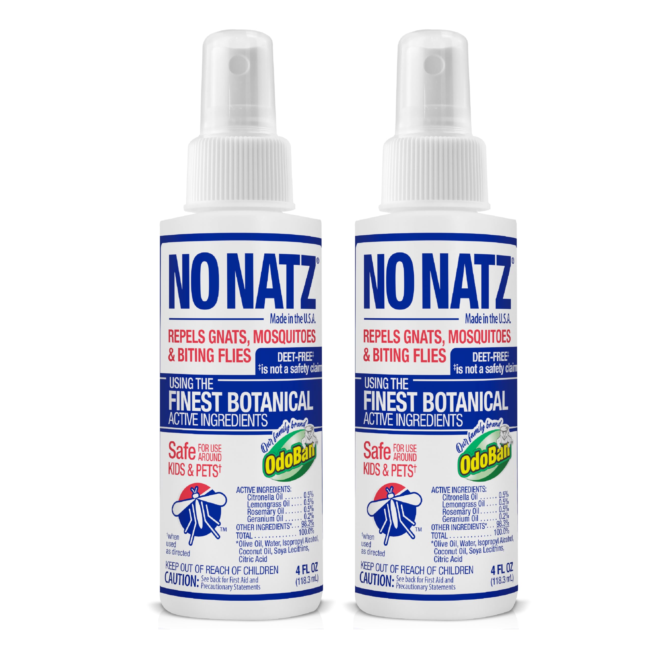 No Natz Botanical Insect Repellent, DEET-Free, Made with Natural Essential Oils, Non-Greasy Formula, Made in The USA, Fresh Scent, 4 Ounce Spray Bottle, 2-Pack