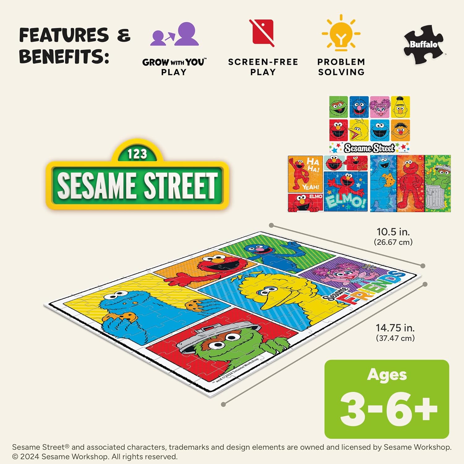 Buffalo Games - Sesame Workshop - 4 X 1 Kids Multipack - Sesame Street - Multiple Jigsaw Puzzles for Kids- Challenging Puzzle Perfect for Game Nights - Finished Size Varies