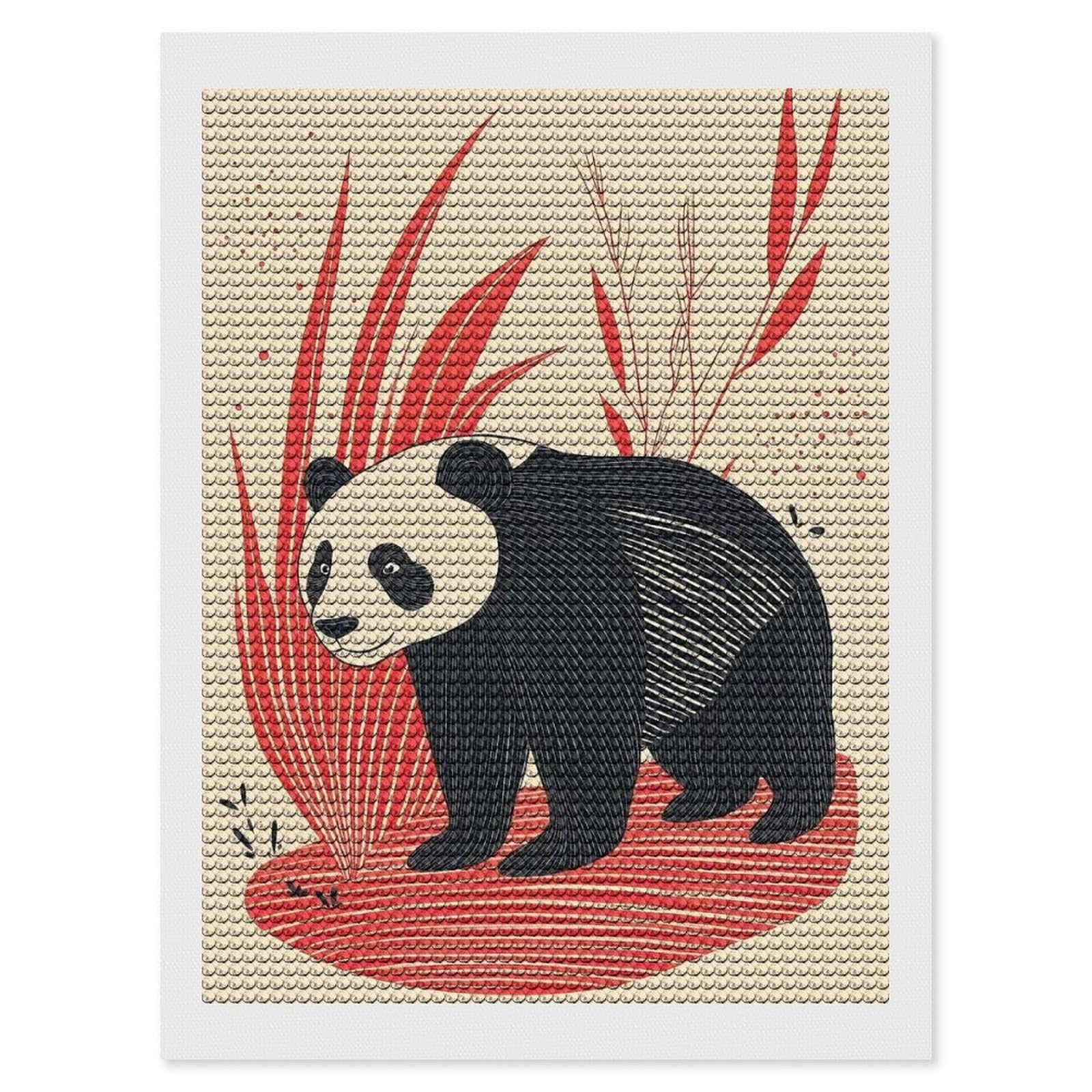 Junmoney Panda in Red Grass Diamond Painting Canvas Set 12"x16", Satisfying Creative Project, Easy to Follow Symbols, Fun Craft Experience