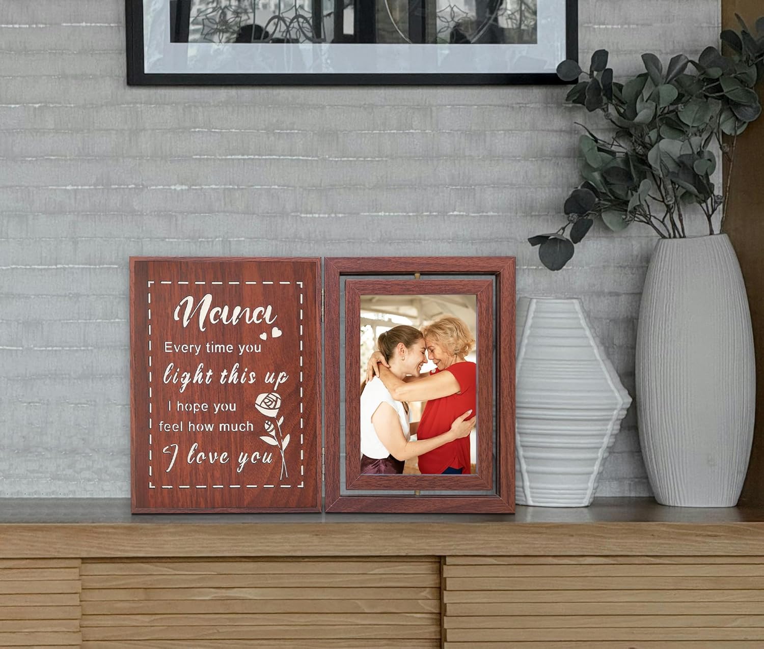 Nana Light Up Picture Frame Gifts from Grandkids, Wooden Rotating Photo Frame for Grandma Birthday Mother's Day, Holds 2 4x6 Photos - Image 5