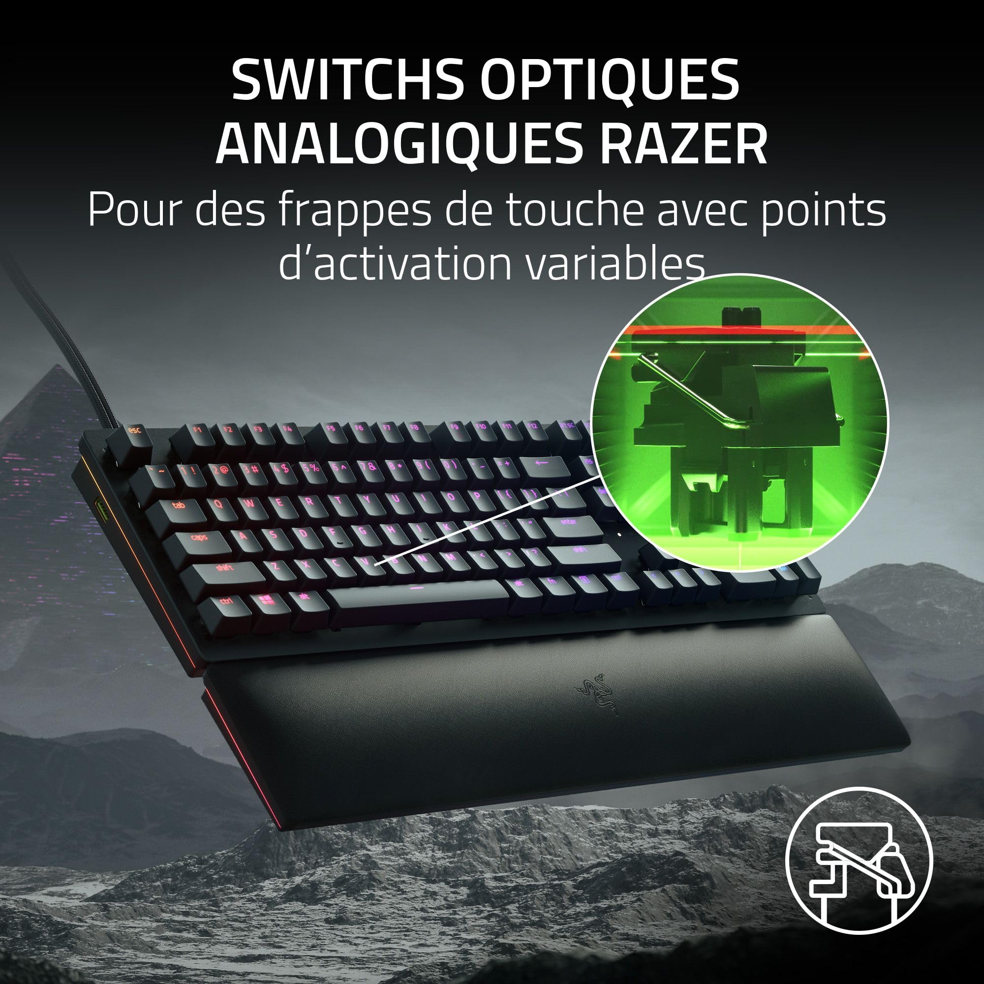 Razer Huntsman V2 (Switches Analog) - Clavier Gamer Optique pratiquement sans Latence (Switches Optiques Analogiques, Touches en PBT Doubleshot, Câble USB-C Détachable) Clavier AZERTY | Noir