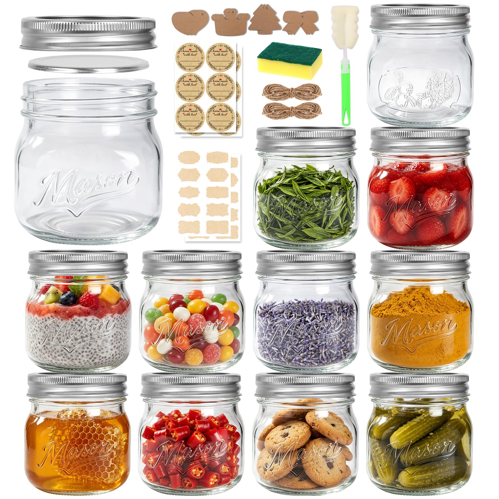 BIGIVACA 16 oz 12 Pack Wide Mouth Mason Jars
