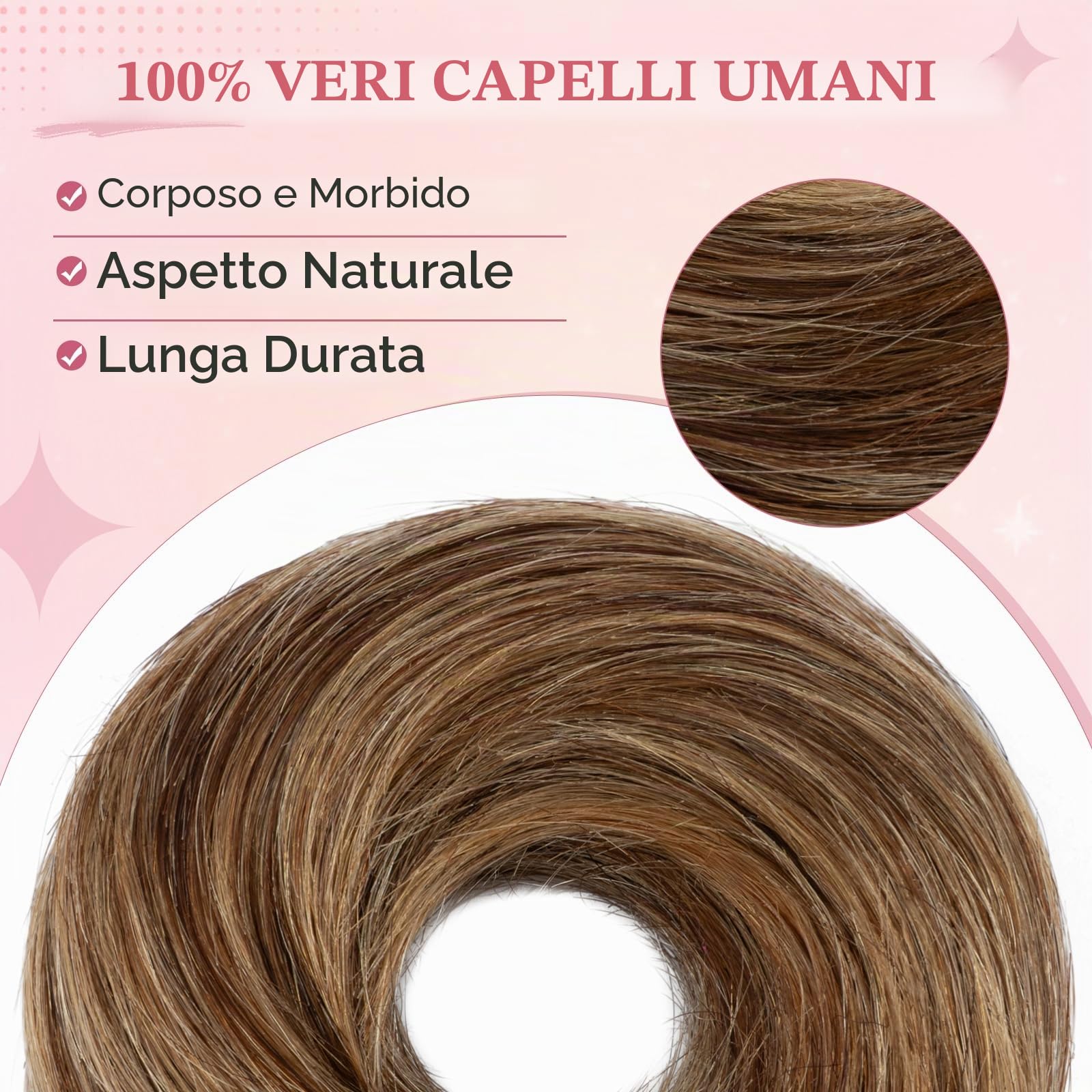 Capelli veri da 30 g, con elastico, chignon disordinato, per donne, lisci, elastici, chignon, chignon, marrone medio con accenti biondo scuro