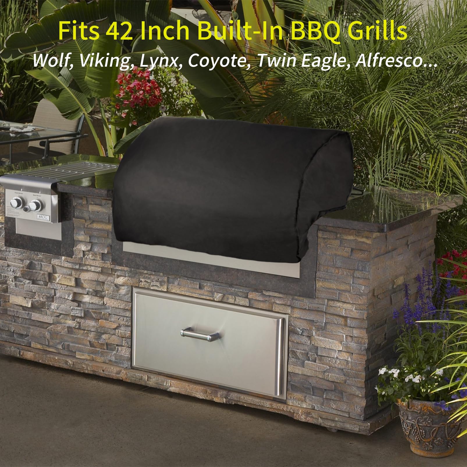Funda integrada para parrilla de barbacoa al aire libre de 42 pulgadas para lince, águila gemela, lobo, vikingo, resistente al agua, elástica para un ajuste cómodo, 1 paquete de funda de