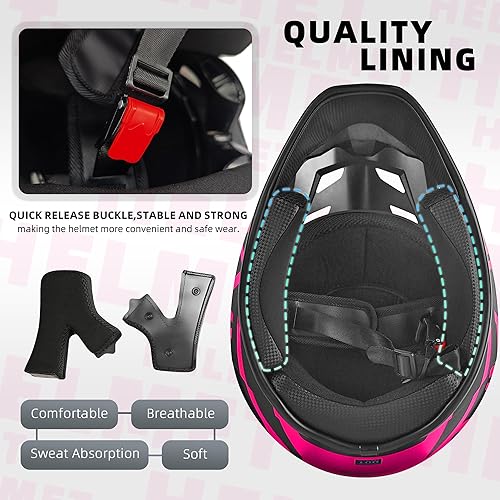 Miniatura 5 de Casco de motocross, casco para jóvenes y adultos para cuatrimoto, motocross, BMX, cuatrimoto todoterreno para montaña, certificado DOT, con guantes,