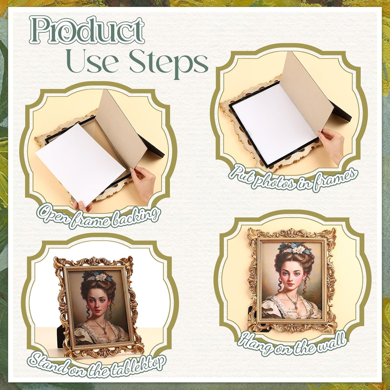 Geelin 1 Pc 8 x 10 Inches Victorian Gold Frame Baroque Ornate Rectangle Antique Vintage Photo Picture Frame with Backboard Glass Front for Desktop Display Wall Hanging Wedding Bridal Shower (Stylish)