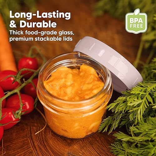Miniatura 4 de KeaBabies Paquete de 6 recipientes de vidrio para alimentos para bebés de 4 onzas con tapas, a prueba de fugas, pequeños frascos de vidrio para