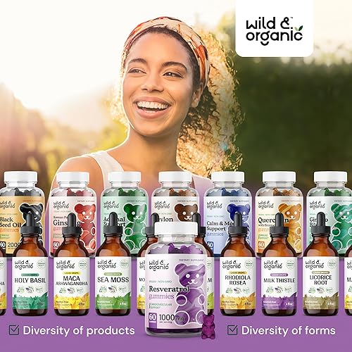 Miniatura 7 de Wild & Organic Gomitas de resveratrol de 1000 mg – Suplemento de resveratrol para antioxidante, cerebro, apoyo inmunológico – 60 gomitas veganas