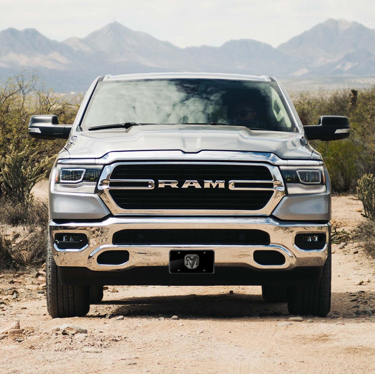 iPick Image for RAM 2019 New Logo Matt-Look Laser Mark Black Acrylic License Plate - Official Licensed