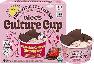 Alec's CULTURE CUP™ Probiotic A2 Dairy Organic Ice Cream - Chocolate Covered Strawberry 3.5oz 4-Pack