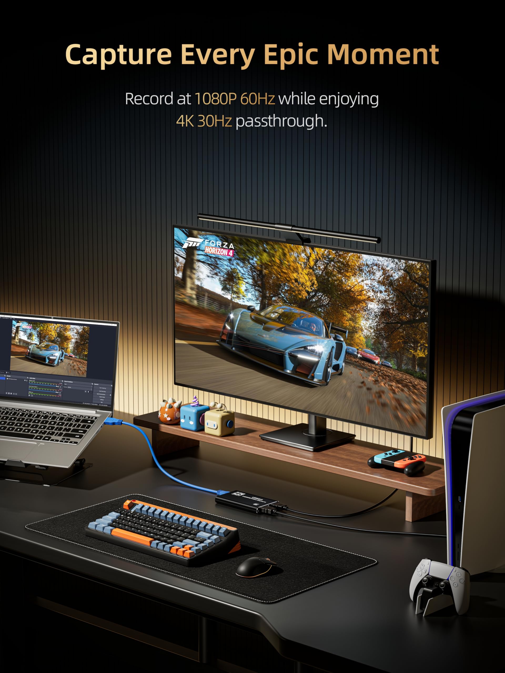 Scheda di acquisizione HDMI, USB 3.0 1080P 60 FPS, scheda di acquisizione video con loop out HDMI e ingresso microfono, acquisizione di giochi a bassa latenza per streaming, compatibile con