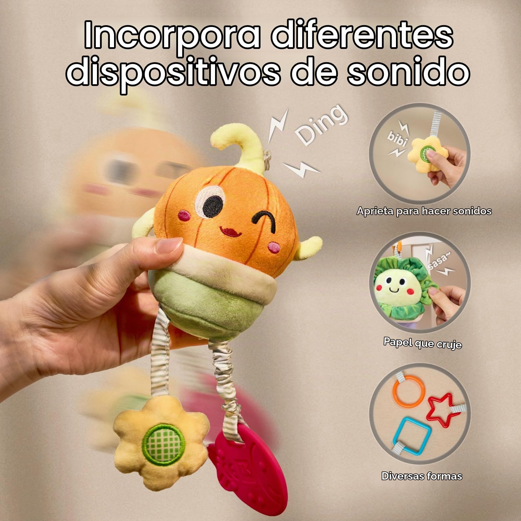 TUMAMA KIDS Juguetes Colgantes para Bebés 3 6 9 12 Meses, Colgantes para cochecitos de bebé,Sonajero recién Nacido, Planta de Peluche con Juguete de Agarre, Sonajeros Suaves Juguetes para Bebés