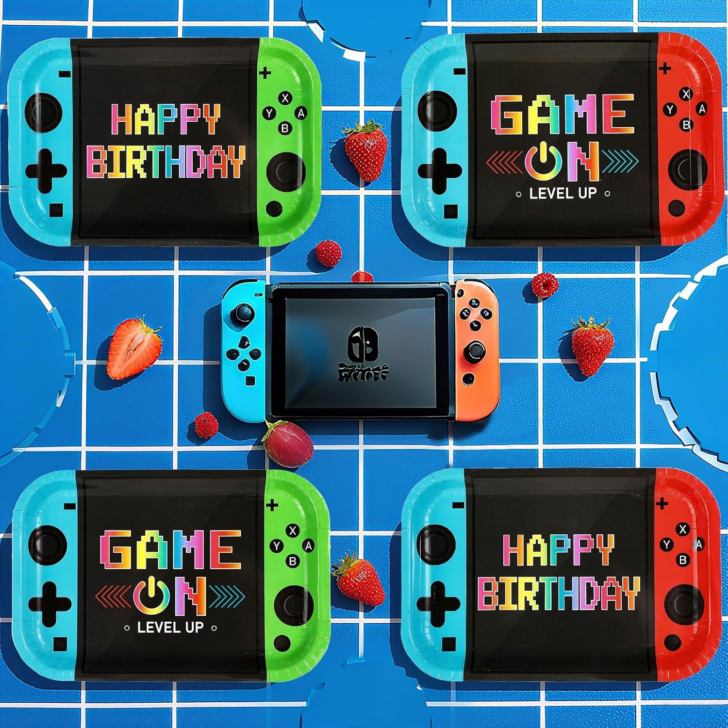 Grencian 60 Pcs Video Game Birthday Party Plates 10"x6.5" Game On Theme Plates Controller Disposable Dessert Platters for Boys Video Gameing Birthday Party Decorations Supplies
